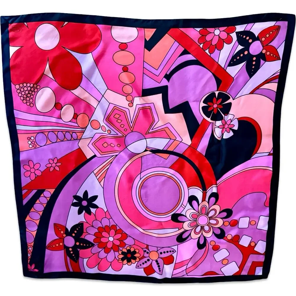 Vintage Oscar by Oscar de la Renta Silk Scarf 1980s Psychedelic Mod Floral 35x35